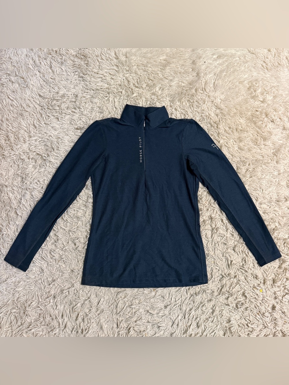 Women’s Small Navy Horse Pilot Long Sleeve Horseback Riding Shirt. Good Cond.